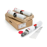 Lincoln Electric Excalibur 8018-C1 MR stick electrodes cardboard box with canisters and loose rods, SMAW electrode