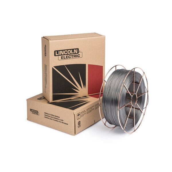 Lincoln Electric Outershield 71M flux-cored FCAW-G wire spool with cardboard packaging, flux-cored welding wire