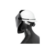 Lincoln Electric Viking halo-style hard hat adapter mounted on white hard hat, shown on mannequin head
