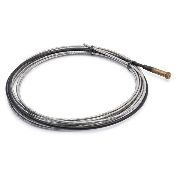 Lincoln Electric cable liner 0.035-0.045 in 15 ft, stainless coiled conduit with brass end fitting, MIG gun wire liner