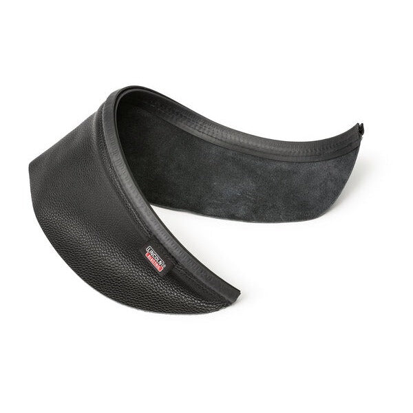 Lincoln Electric KP3730-1 grain leather helmet bib with press-fit seal, curved black leather neck shield, helmet bib