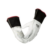 Lincoln Electric K2983 premium leather TIG welding gloves, white grain leather palm, black split back, short gauntlet cuff