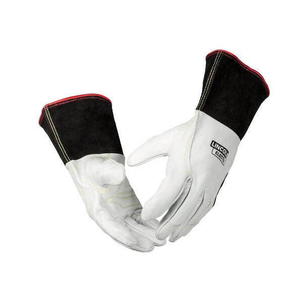 Lincoln Electric K2983 premium leather TIG welding gloves, white grain leather palm, black split back, short gauntlet cuff