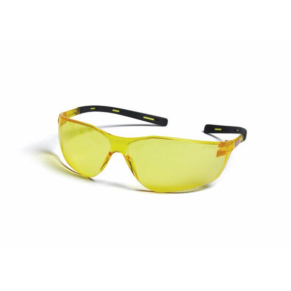 Lincoln Electric Axilite safety glasses amber anti-scratch lens yellow frame black rubber temple tips