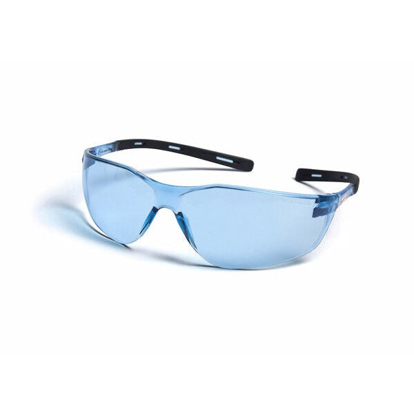 Lincoln Electric Axilite safety glasses light blue anti-scratch lens blue frame black rubber temple tips