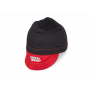 Lincoln Electric FR welding cap black body red brim flame-resistant fabric with Lincoln Electric logo patch