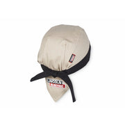 Lincoln Electric K4824 welding bandana khaki crown with black tie tails and embroidered logo on tail