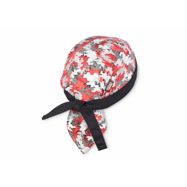 Lincoln Electric K4825 welding bandana red-grey camo crown with black tie tails and Lincoln Electric patch
