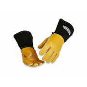 Lincoln Electric K4788 Premium 8 Series elkskin stick MIG welding gloves M tan palm black cuff welding gloves
