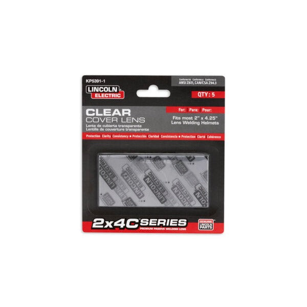 Lincoln Electric KP5391-1 clear cover lens 2x4.25 in 5-pack, plastic lenses in retail blister card, welding helmet lens