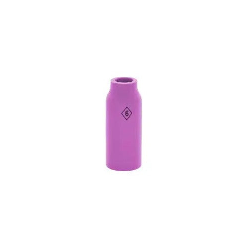 CK Worldwide 3A6GS alumina TIG cup 3/8" x 1-7/8", pink ceramic bottle-shaped gas saver nozzle with size 6 mark