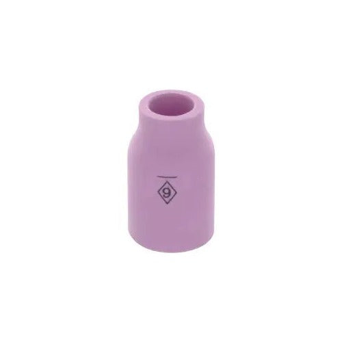 CK Worldwide 2A6GS alumina TIG cup 3/8 inch x 1-9/32 inch, pink ceramic compact nozzle size 9 marked on body