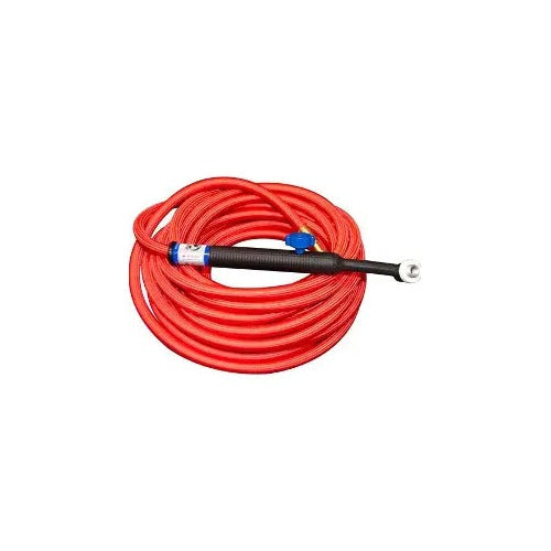 CK Worldwide CK24V-25-RSF RG 80A rigid head gas valve TIG torch with 25ft red superflex cable and blue valve knob