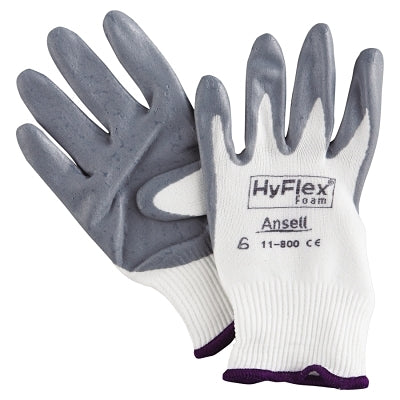 11-800 Nitrile Foam Palm Coated Gloves, Size 6, Gray/White