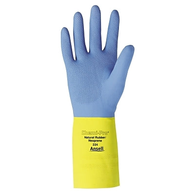 AlphaTec 87-224 Neoprene Gloves, Cotton Flock Lined, Size 10, Yellow/Blue