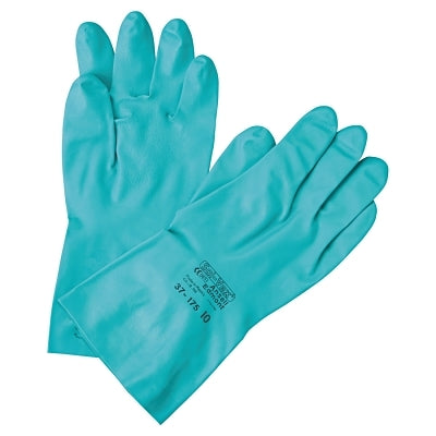 37-175 Nitrile Gloves, Gauntlet Cuff, Cotton Flock Lined, Size 10, Green, 17 mil