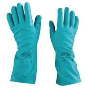 37-175 Nitrile Gloves, Gauntlet Cuff, Cotton Flock Lined, Size 8, Green, 17 mil