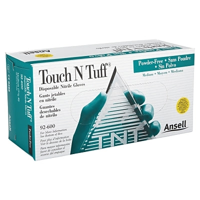 92-600 Nitrile Powder-Free Disposable Gloves, Smooth, 4.9 mil Palm/5.5 mil Fingers, Medium, Green