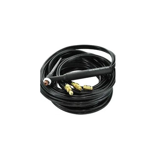 CK Worldwide CKA352 350 Amp water-cooled rigid head TIG torch, 12.5 ft, coiled black cable with brass connectors