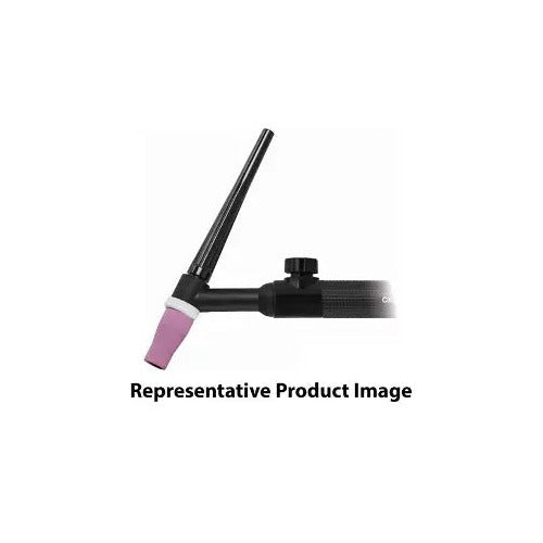 CK Worldwide CKA352V 350 Amp water-cooled TIG torch, rigid head with valve, black body and pink cup closeup view