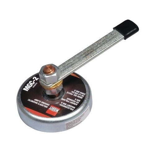 BESSEY MGC-2 magnetic ground clamp, 250A, 3.5 in steel disc with copper bolt terminal and black handle, welding ground clamp