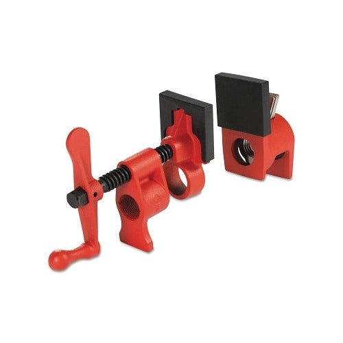 BESSEY PC34-2 pipe clamp, red cast iron lever handle, 3/4 in pipe opening, 1-3/4 in throat, rubber jaw pads