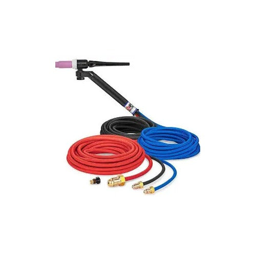 CK FL2525SF 250A Flex-Loc water-cooled TIG torch, black handle, pink cup, red, black and blue super-flex coils, gold fittings