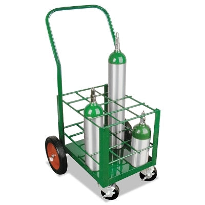 Medium-Duty M7, M9, C, D, and E Size Cylinders Transport Cart, Holds 12 Cylinders, 2-10 in Rubber Wheels/2-Locking Casters