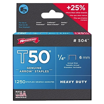 T50 Type Staple, #504, 1/4 in L x 3/8 in W, 1,250/PK