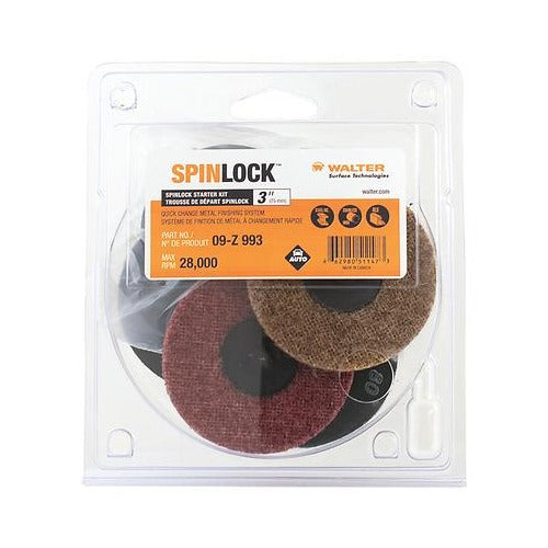 Walter 09Z993 3-inch SPINLOCK starter kit, blister pack with assorted flap discs and mandrel, 28000 RPM, starter kit