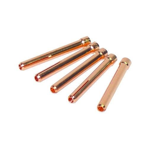 Best Welds TIG collet 1/8 in standard for torch 17, 18, 26, five copper collets with slotted tips shown