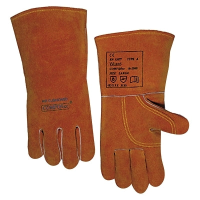 COMFOflex Premium Leather Welding Gloves, Split Cowhide, Large, Buck Tan
