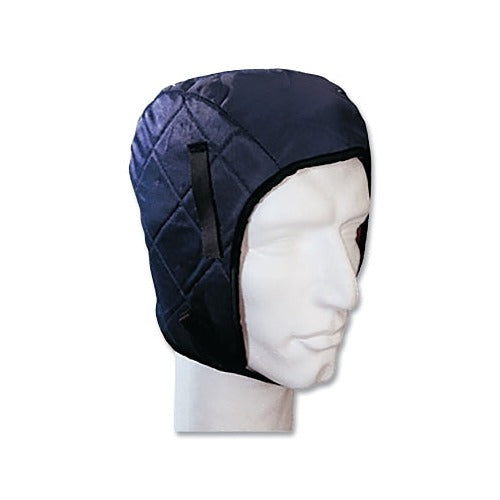 ANCHOR BRAND blue quilted winter liner with chin strap on mannequin head hard hat liner
