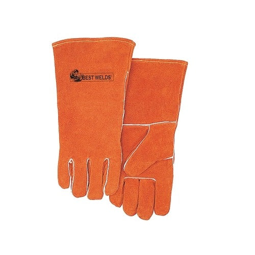 Best Welds ComfoFlex premium leather welding gloves, russet split cowhide, large size, straight thumb and keystone index
