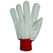 Cotton Canvas Double-Palm with Nap-in Finish Gloves, Red Knit-Wrist Cuff, Natural White, Large