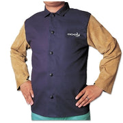 Leather/FR Sateen Combo Jacket, Large, Blue/Tan