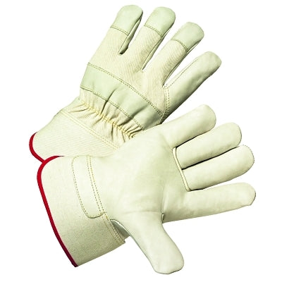 Leather Palm Gloves, X-Large, Cowhide, Canvas, Gray, Yellow