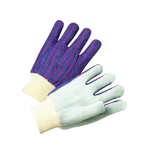 ANCHOR BRAND pearl gray cowhide leather palm gloves with striped cotton back and knit wrist work gloves