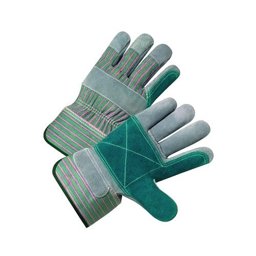 ANCHOR BRAND Leather Palm Gloves canvas back split cowhide green striped cuff work gloves pair