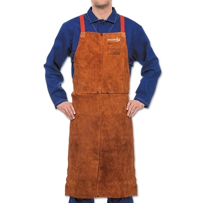 Premium Side Split Cowhide Leather Bib Apron, 24 in W, 36 in L, Lava Brown