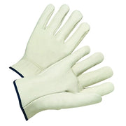 Quality Grain Cowhide Leather Driver Gloves, Large, Unlined, Natural, Shirred Elastic Back