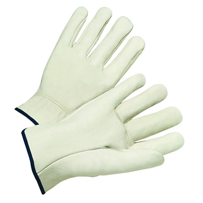 Quality Grain Cowhide Leather Driver Gloves, Large, Unlined, Natural, Shirred Elastic Back
