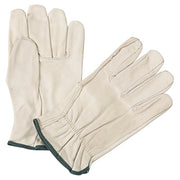 Quality Grain Cowhide Leather Driver Gloves, Medium, Unlined, Natural, Shirred Elastic Back