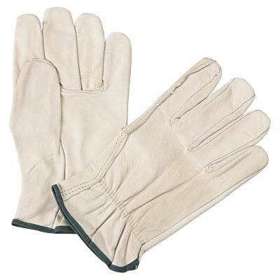 Quality Grain Cowhide Leather Driver Gloves, Medium, Unlined, Natural, Shirred Elastic Back