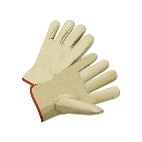 ANCHOR BRAND Standard Grain Cowhide Leather Driver Gloves X-Large tan unlined red trim work gloves