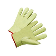 ANCHOR BRAND Standard Grain Cowhide Leather Driver Gloves Large tan unlined red trim work gloves pair