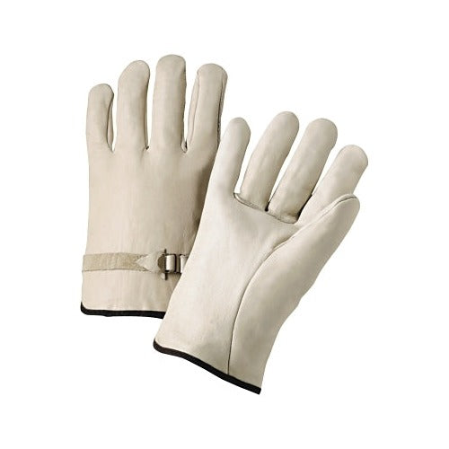ANCHOR BRAND Quality Grain Cowhide Leather Driver Gloves Large natural unlined pull strap back gloves