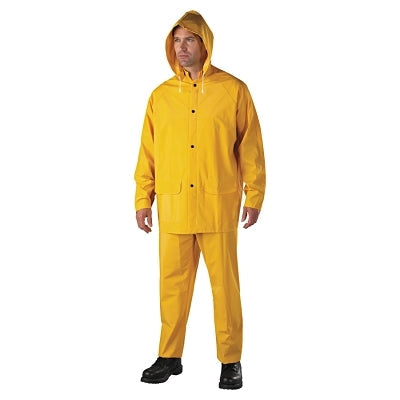 3-Pc Rainsuit, Jacket/Hood/Overalls, 0.35 mm, PVC Over Polyester, Yellow, 4X-Large