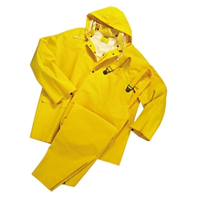 3-Pc Rainsuit, Jacket/Hood/Overalls, 0.35 mm, PVC Over Polyester, Yellow, Large