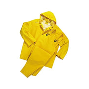 ANCHOR BRAND 3-Pc Rainsuit jacket hood overalls 0.35 mm PVC over polyester yellow Large folded rainwear